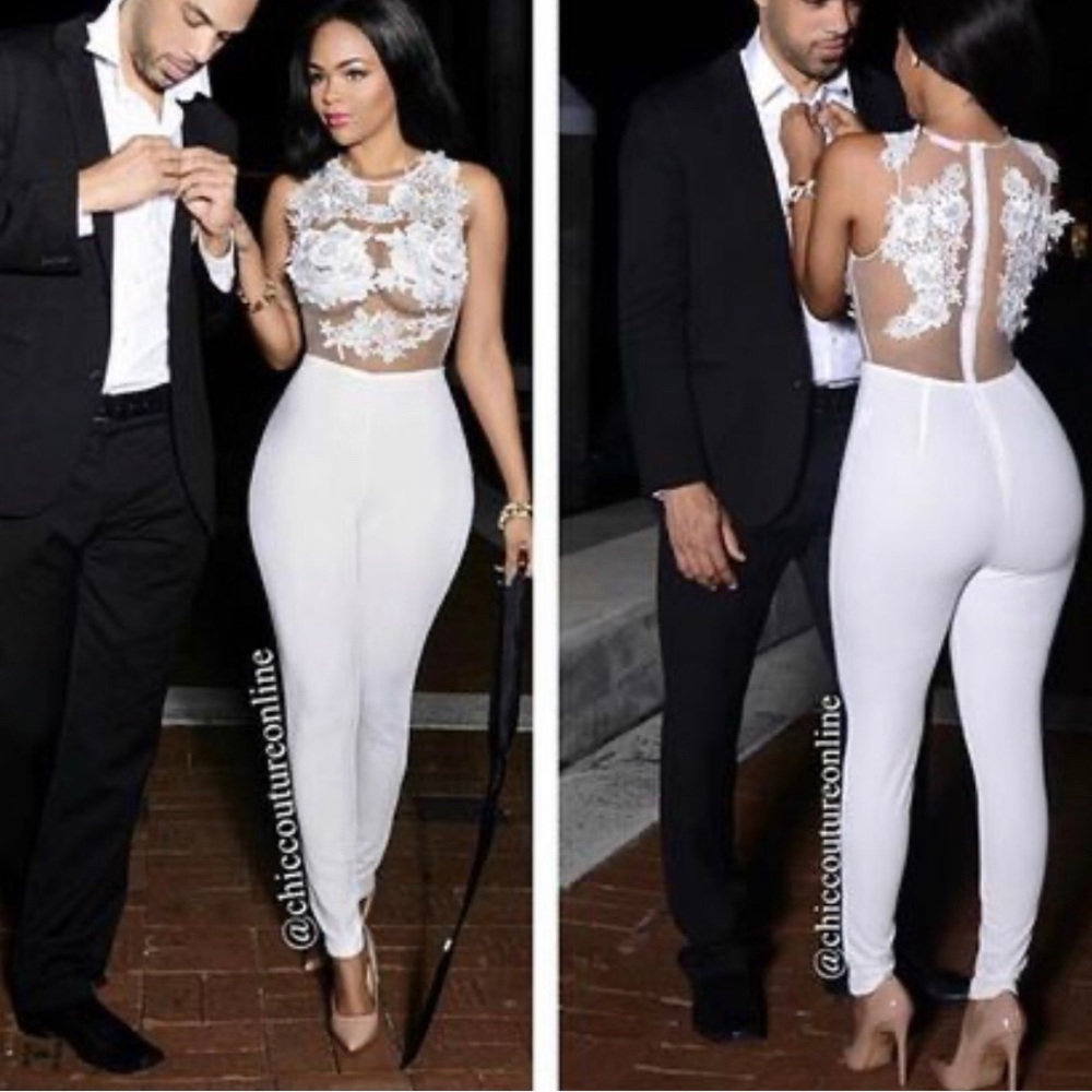 iris White Sheer Lace Bodice Skinny Jumpsuit